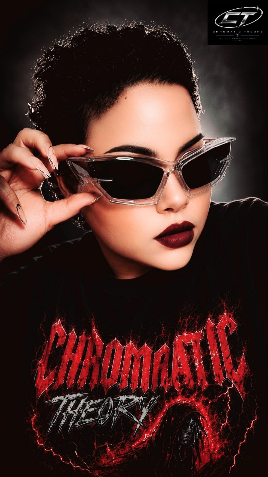 Clear-frame Phantom sunglasses styled on a model